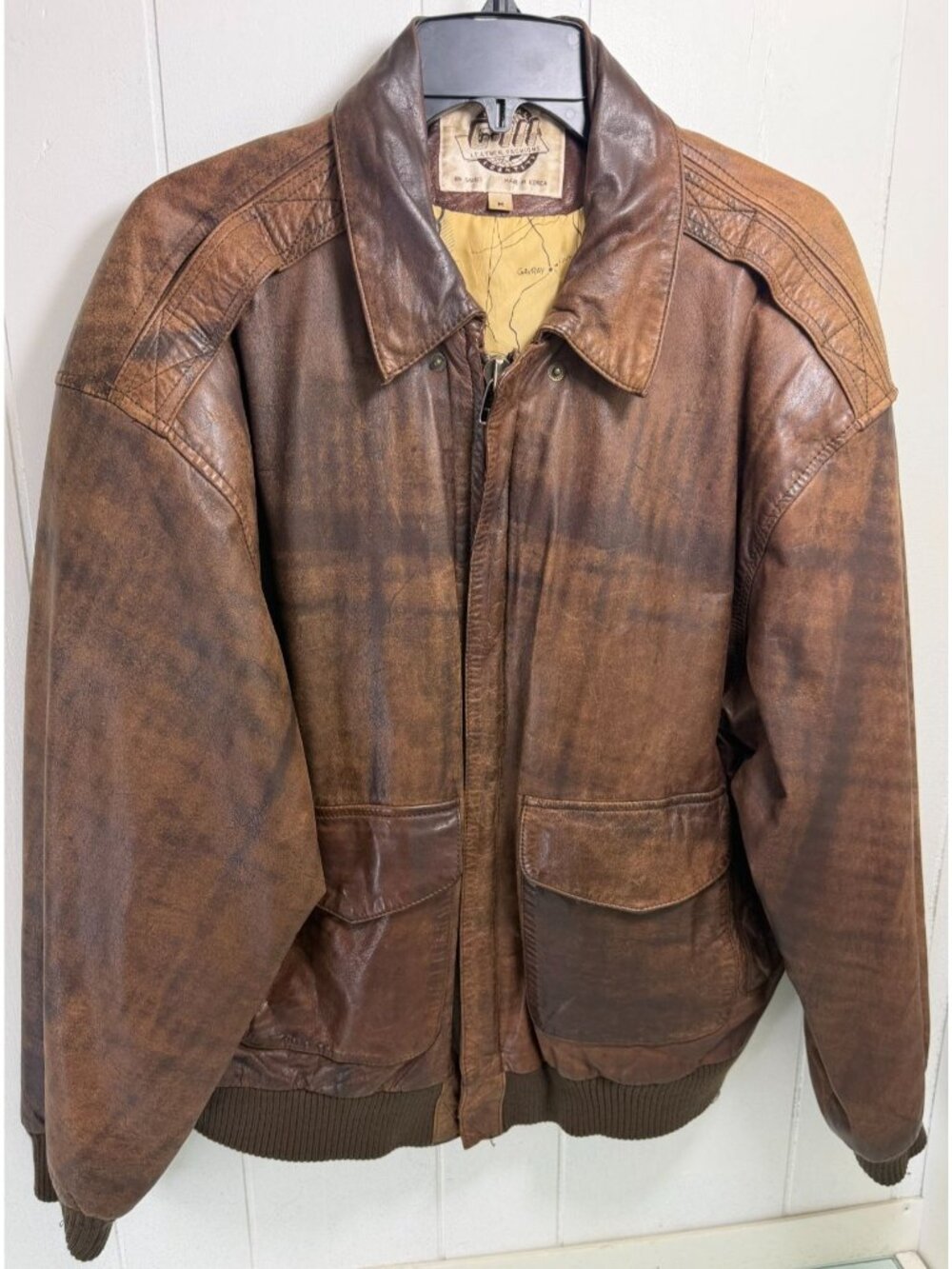 Vintage G-III Leather Bomber Jacket Mens Medium M Indiana Jones Brown 1980's